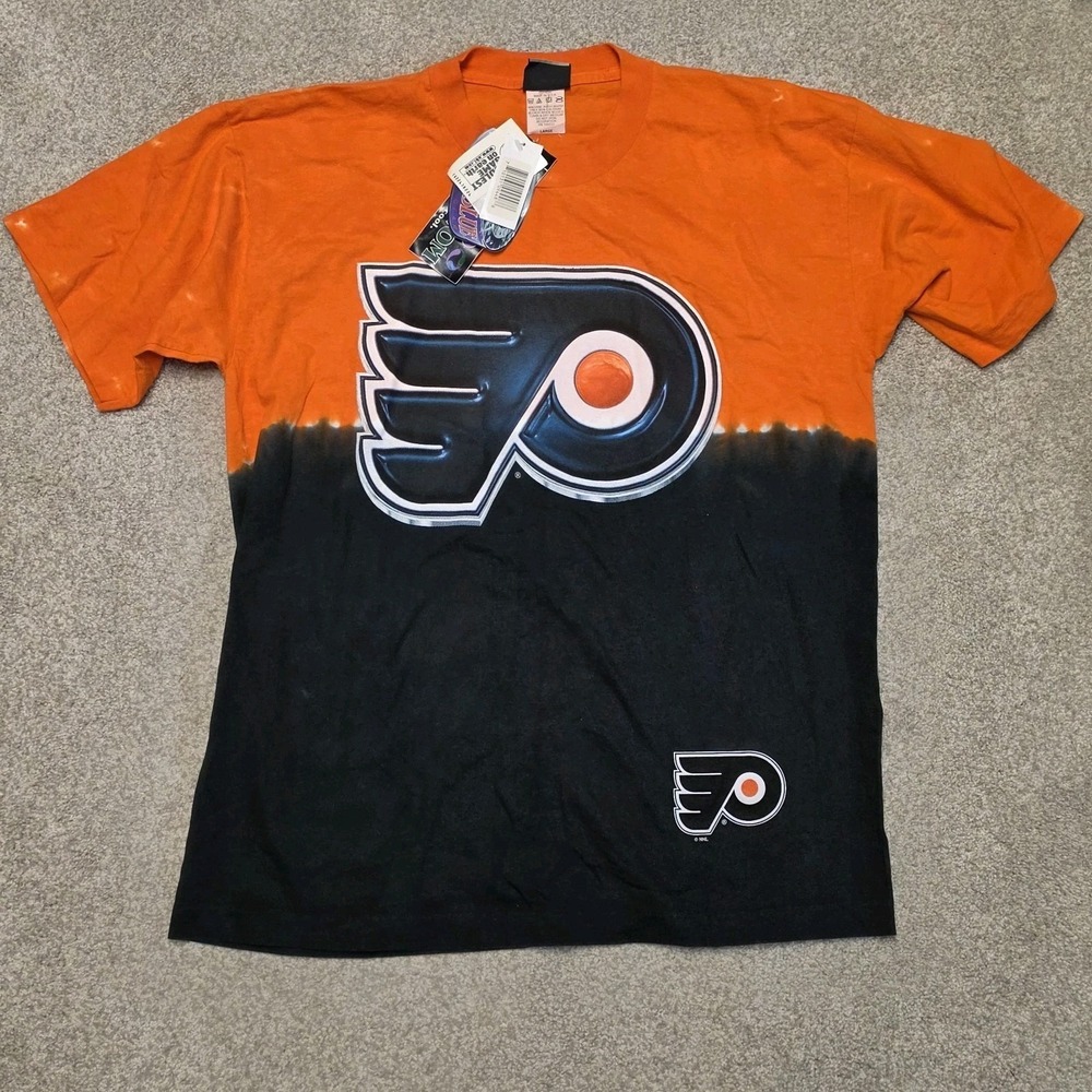 VTG NHL 90s Philadelphia Flyers Liquid Blue Black Orange Large T-Shirt Deadstock